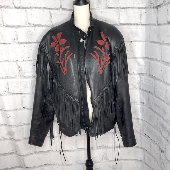 Unik Jackets & Coats Unik Vintage Black Leather Lined Fringe